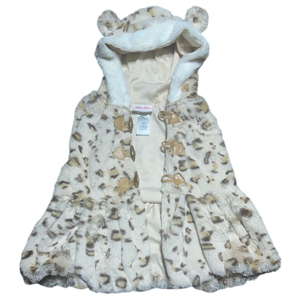 Little Lass leopard print faux fur hooded with ears poncho cape size 2T